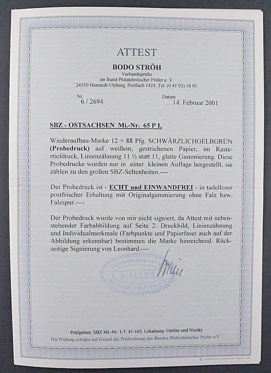 SBZ 65 P I ** proof green, top rarity, mint condition, photo